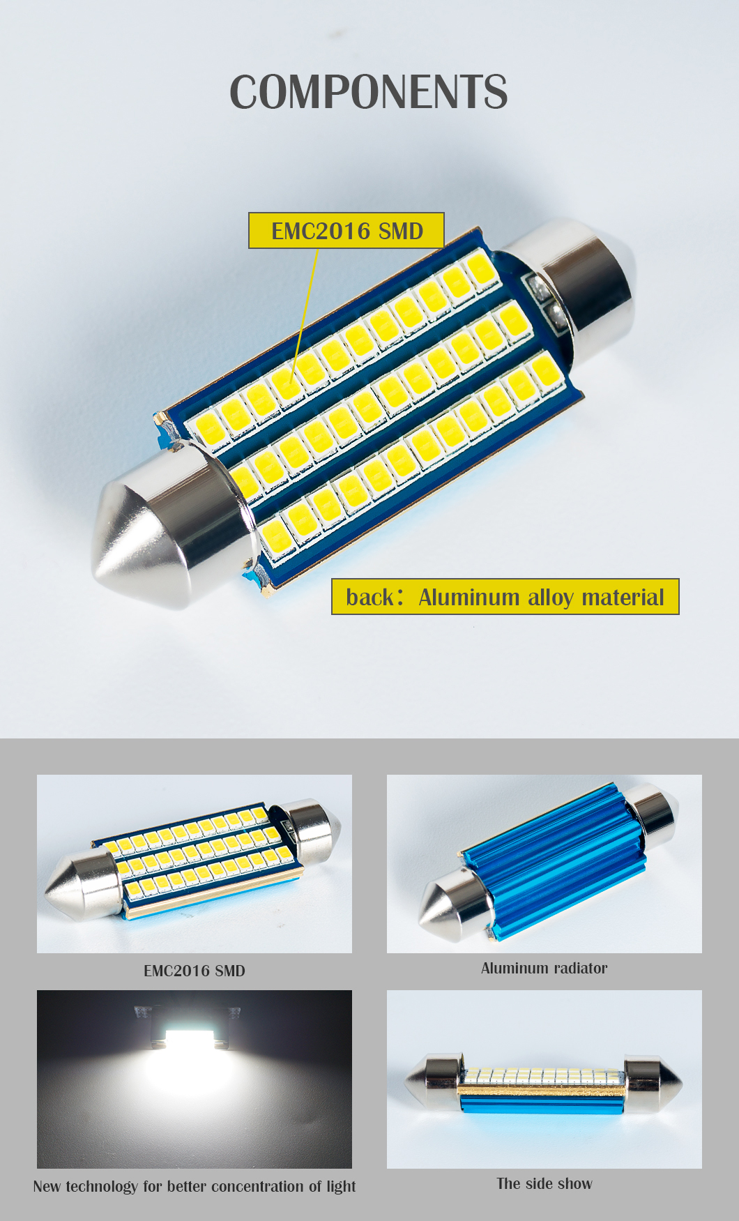 Ampoule int&eacute;rieure de voiture LED lumineuse, ampoule de voiture LED feston, ampoule int&eacute;rieure de voiture LED pour camions, ampoule de voiture LED pour camions, ampoule int&eacute;rieure de voiture LED feston