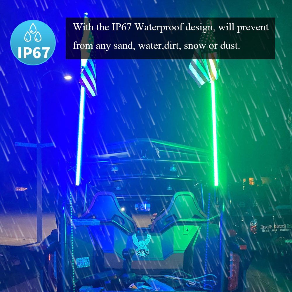 2PCS 5 pieds Whip Lights, LED Whip Light avec application et t&eacute;l&eacute;commande, Spiral RVB Chasing Whips d'antenne &eacute;clair&eacute;e, Lumi&egrave;re Whip pour UTV ATV RZR SXS Can-Am Dune Buggy Offroad Truck SMD5050 LEDS (2)