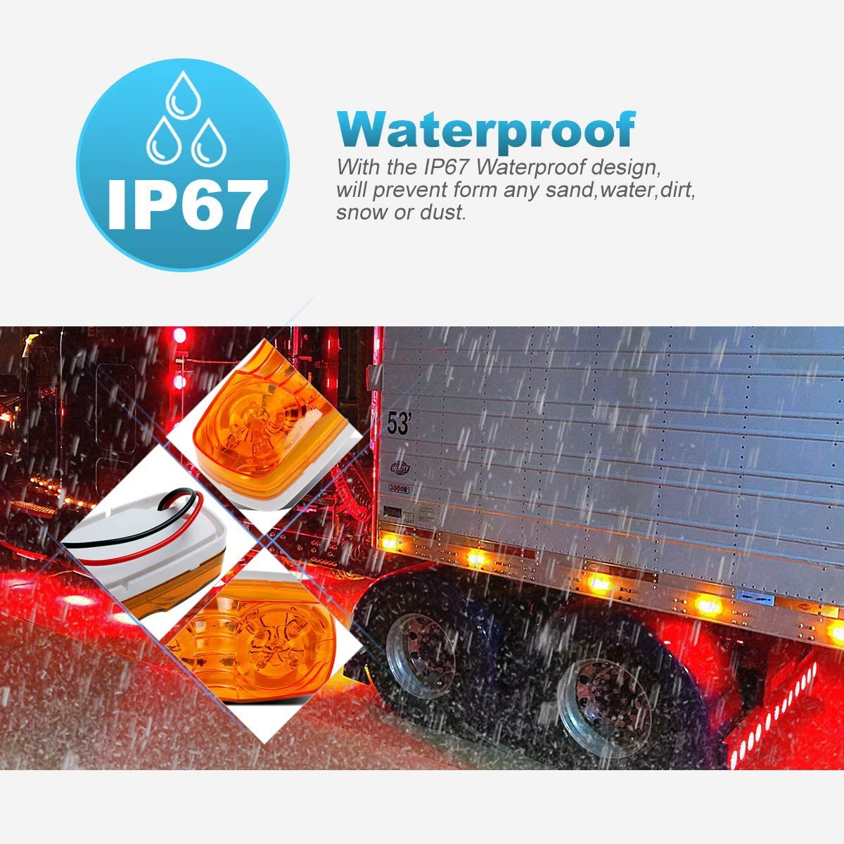Feu de position de camion, feu de position de d&eacute;gagement de camion, feu de position avec chrome, feu de position LED chrom&eacute;, feu de position LED avec ampoules de camion de voiture LED chrom&eacute;es, lampe de travail LED &eacute;tanche, lampe de travail LED carr&eacute;e &eacute;tanche, ampoule de voiture LED int&eacute;rieure de couleur bleue, feu de position lat&eacute;ral LED de 3/4 pouces
