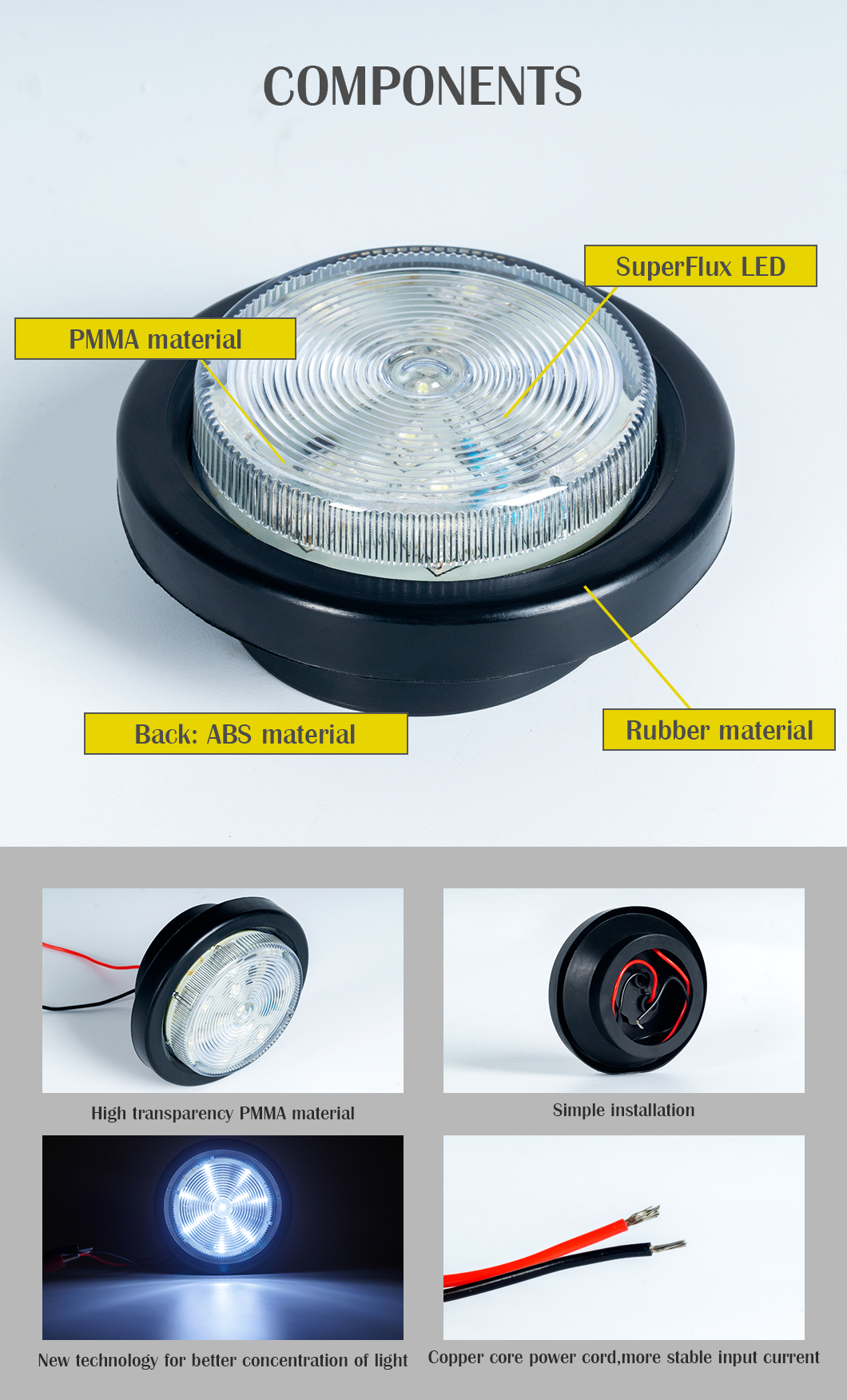 Marqueurs lat&eacute;raux Lumi&egrave;res &eacute;tanches de marqueur LED LEDS LACTIONS LAT&Eacute;RALES LED ROUND LED LACTION DES MARCHERS SOURDES, LACTION DES LED LED REMARGEMENT LECLEUR LEATER, LACTIONS DE CADICATION DE LED ROUNES ALL
