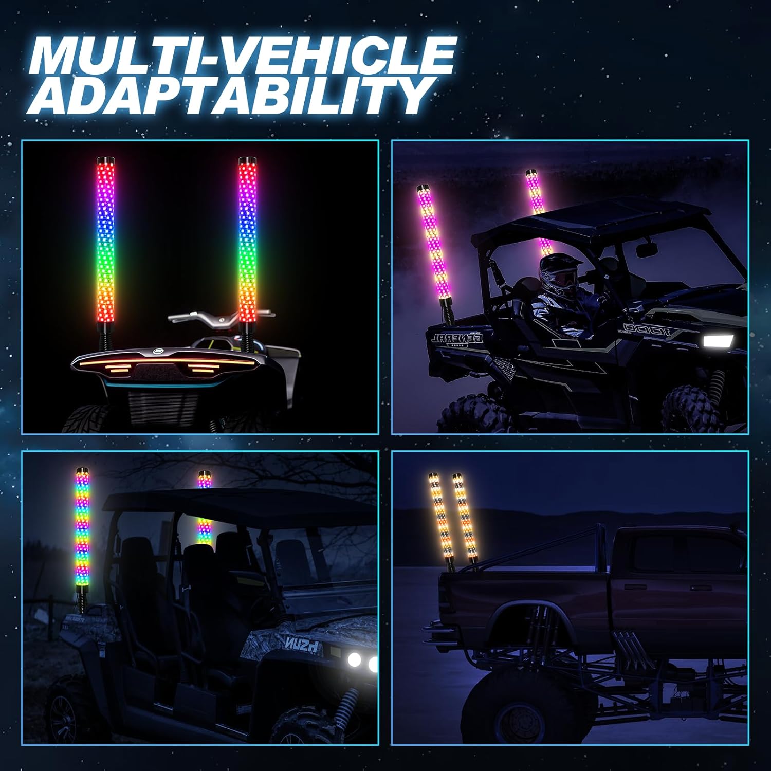 Lumière fouet LED avec télécommande et contrôle par application, modèles de poursuite pour VTT